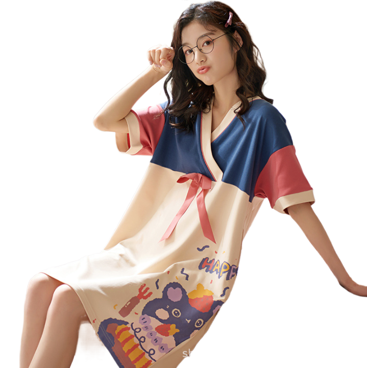 Women's Summer Cotton Short Sleeve Nightdress Casual Pajamas Home Wear