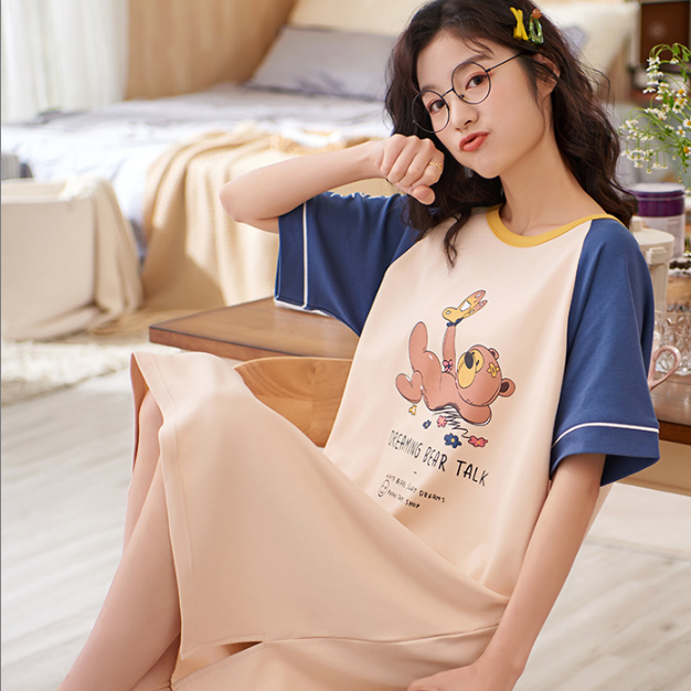 Women's Summer Cotton Short Sleeve Nightdress Casual Pajamas Home Wear