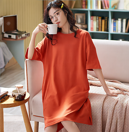 Women's Summer Cotton Short Sleeve Nightdress Casual Pajamas Home Wear
