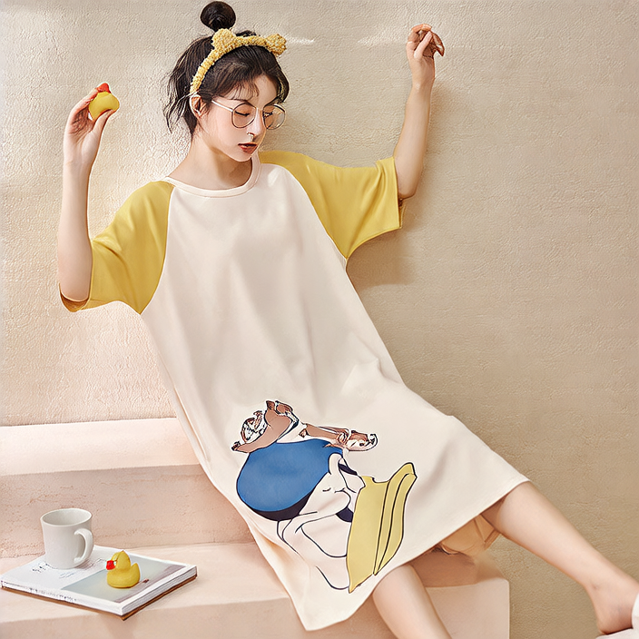 Women's Summer Cotton Short Sleeve Nightdress Casual Pajamas Home Wear