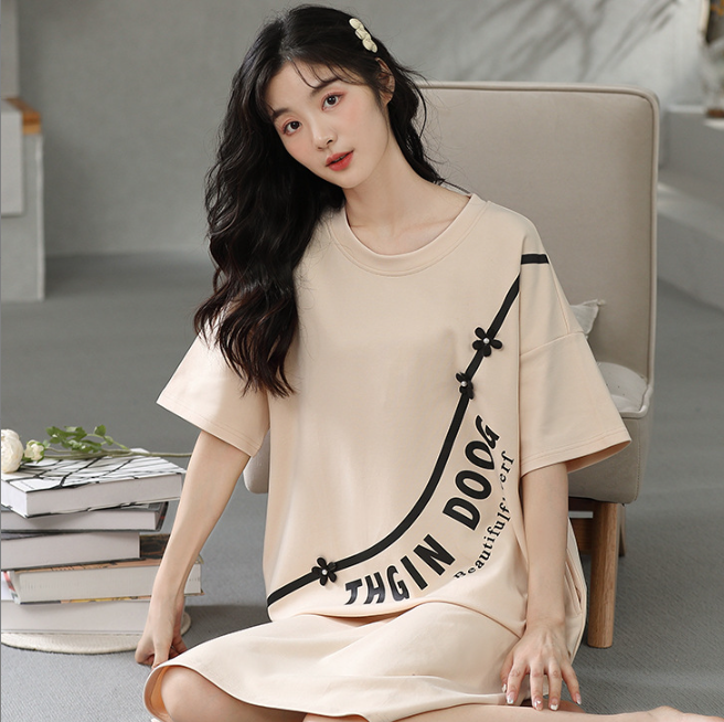 Women's Summer Cotton Short Sleeve Nightdress Casual Pajamas Home Wear