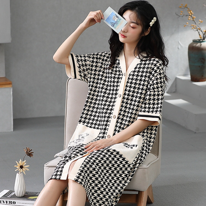 Women's Summer Cotton Short Sleeve Nightdress Casual Pajamas Home Wear