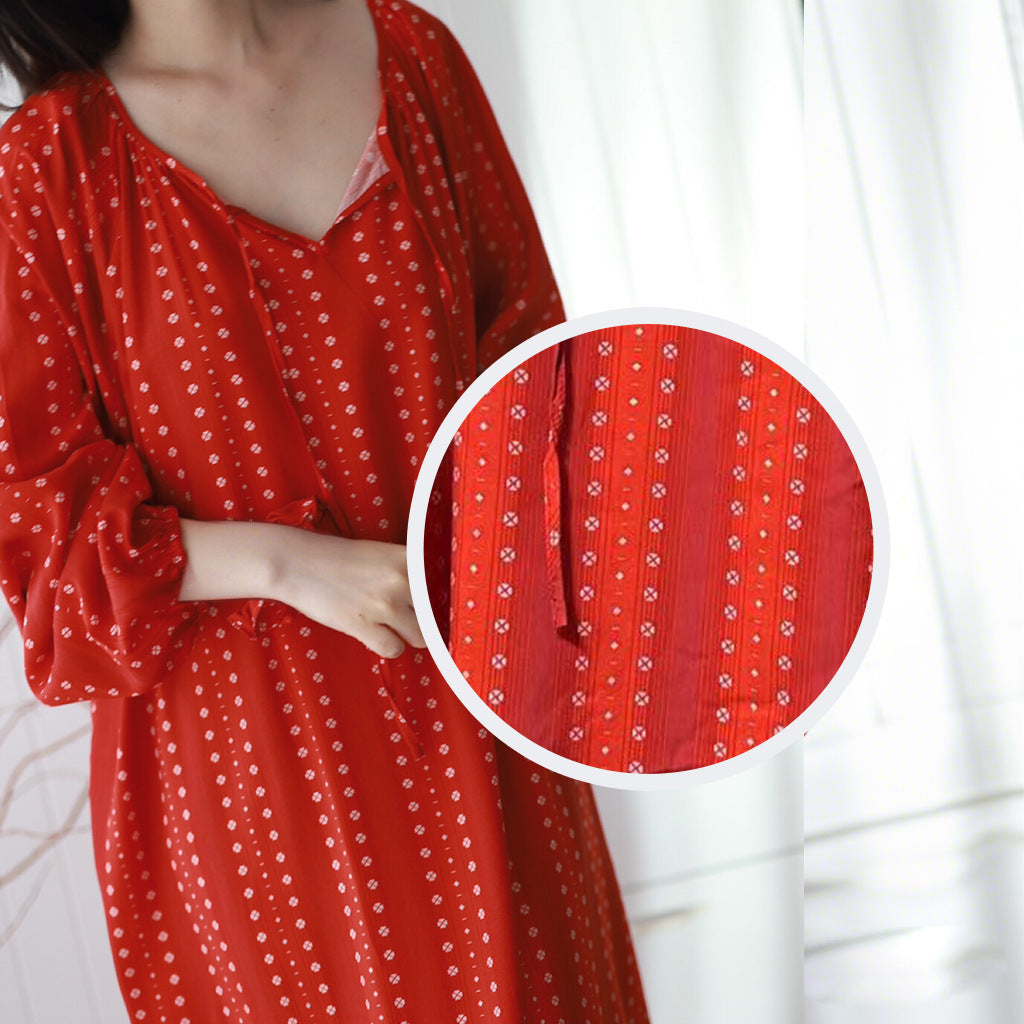 Women's Summer Cotton Silk Nightgown Dress with Belt, Korean Style