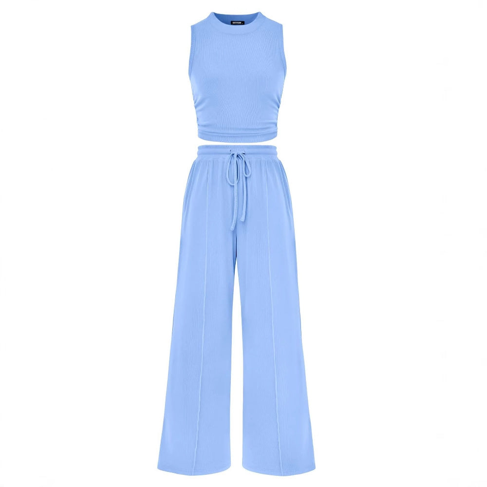 Women's Summer Knit Sleeveless Vest and Wide Leg Pants