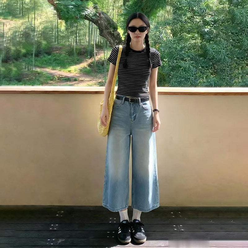 Women’s Summer Lightweight Wide-Leg Capri Jeans