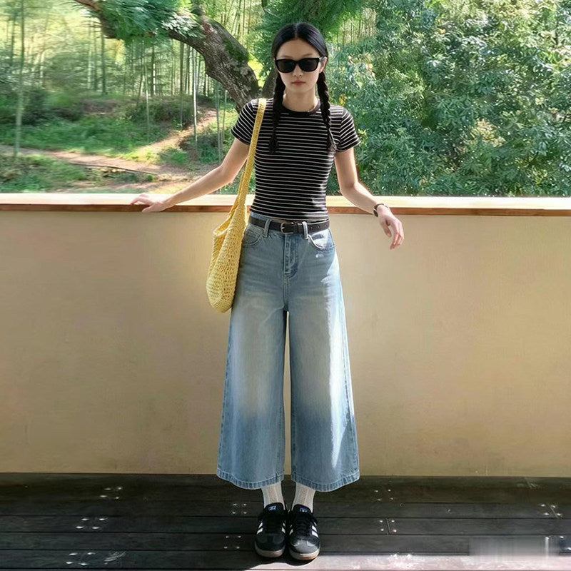 Women’s Summer Lightweight Wide-Leg Capri Jeans