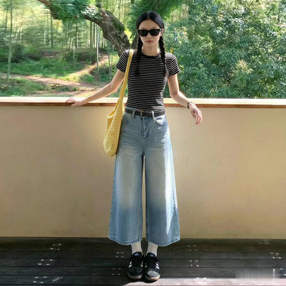 Women’s Summer Lightweight Wide-Leg Capri Jeans