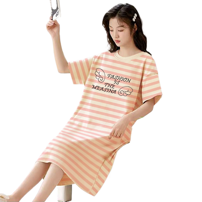 Women's Summer Milk Silk Nightgown, Cartoon Short Sleeve Sleep Dress, Plus Size Pajamas