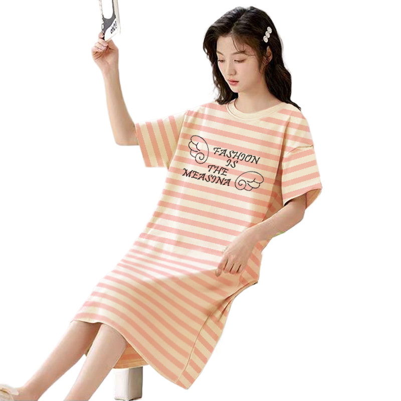 Women's Summer Milk Silk Nightgown, Cartoon Short Sleeve Sleep Dress, Plus Size Pajamas