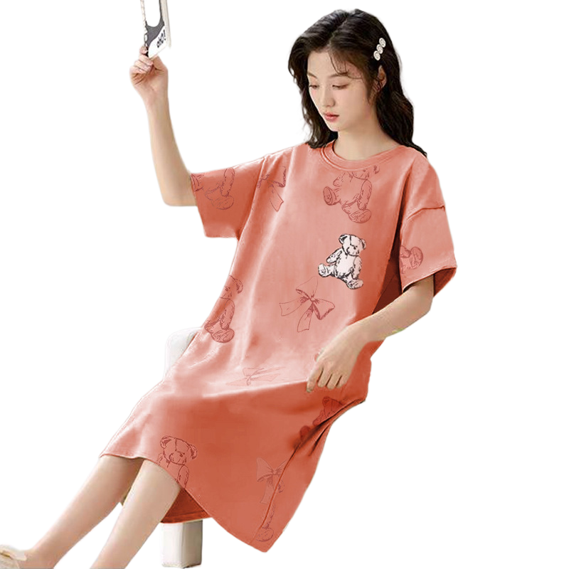 Women's Summer Milk Silk Nightgown, Cartoon Short Sleeve Sleep Dress, Plus Size Pajamas