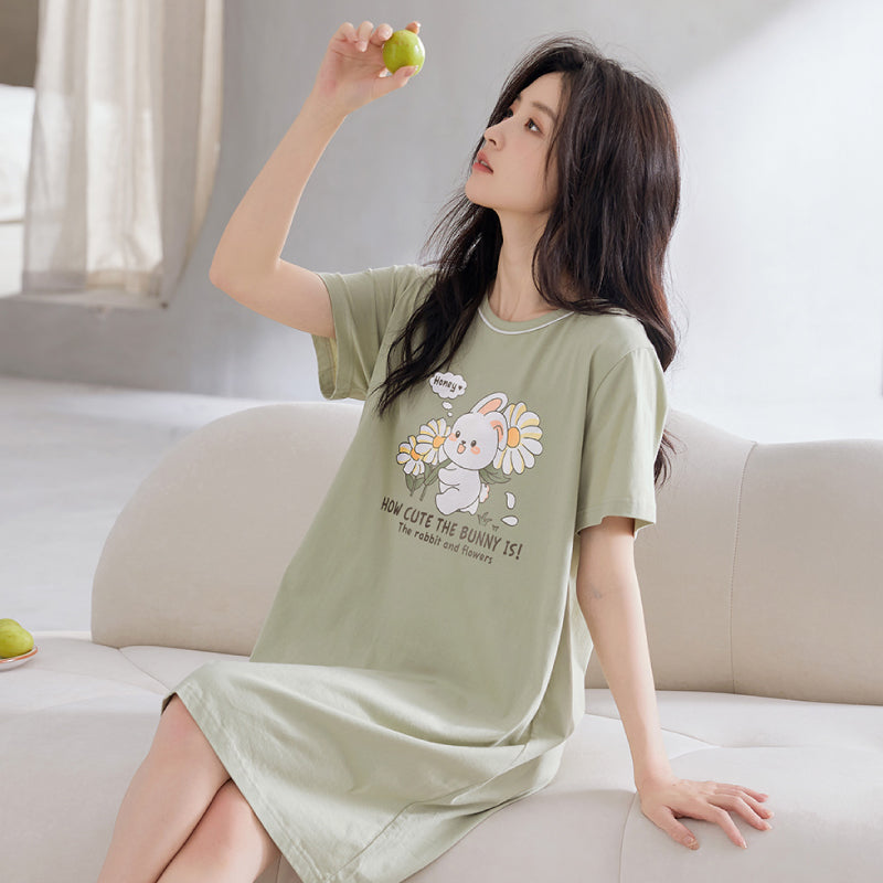 Women's Summer pure cotton Thin cute Short-Sleeved Pajamas Home Wear Girls Summer sexy Dress