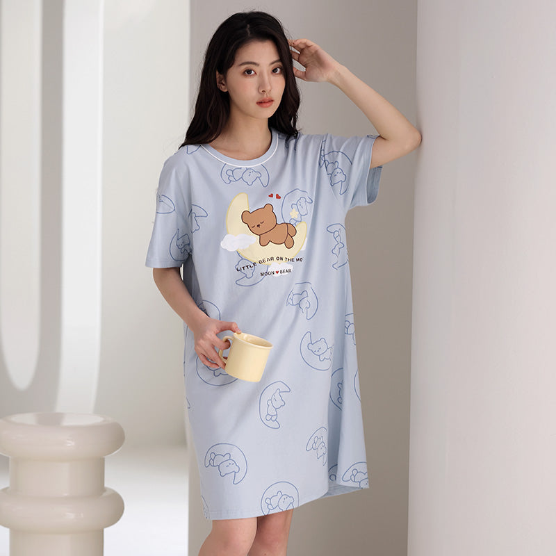 Women's Summer pure cotton Thin cute Short-Sleeved Pajamas Home Wear Girls Summer sexy Dress