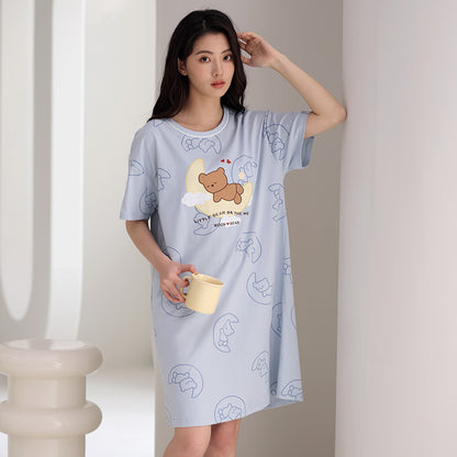 Women's Summer pure cotton Thin cute Short-Sleeved Pajamas Home Wear Girls Summer sexy Dress