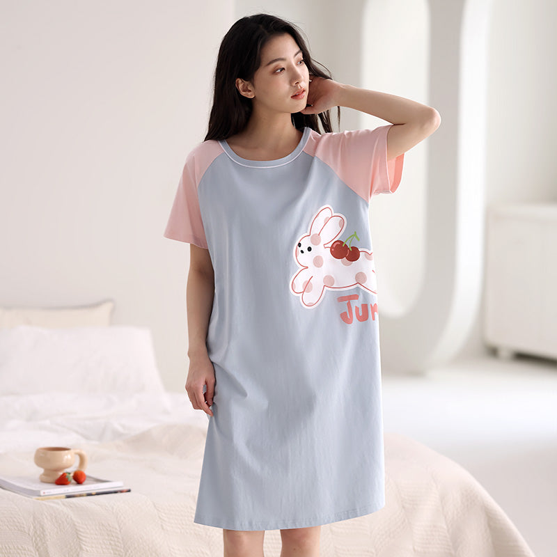 Women's Summer pure cotton Thin cute Short-Sleeved Pajamas Home Wear Girls Summer sexy Dress
