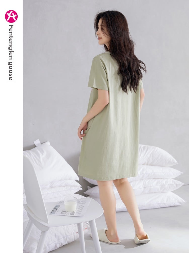 Women's Summer pure cotton Thin cute Short-Sleeved Pajamas Home Wear Girls Summer sexy Dress