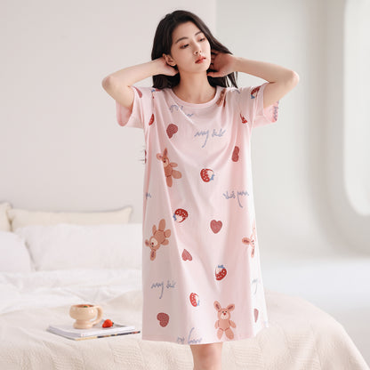 Women's Summer pure cotton Thin cute Short-Sleeved Pajamas Home Wear Girls Summer sexy Dress