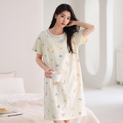 Women's Summer pure cotton Thin cute Short-Sleeved Pajamas Home Wear Girls Summer sexy Dress