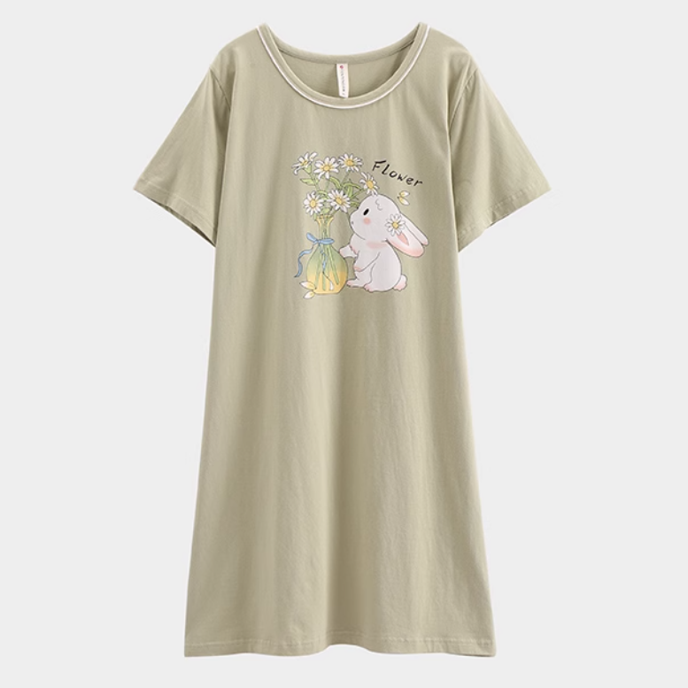 Women's Summer pure cotton Thin cute Short-Sleeved Pajamas Home Wear Girls Summer sexy Dress
