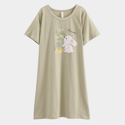 Women's Summer pure cotton Thin cute Short-Sleeved Pajamas Home Wear Girls Summer sexy Dress