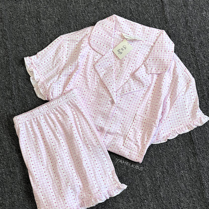 Women's Summer Short Sleeve Pajama Set Shorts Loungewear