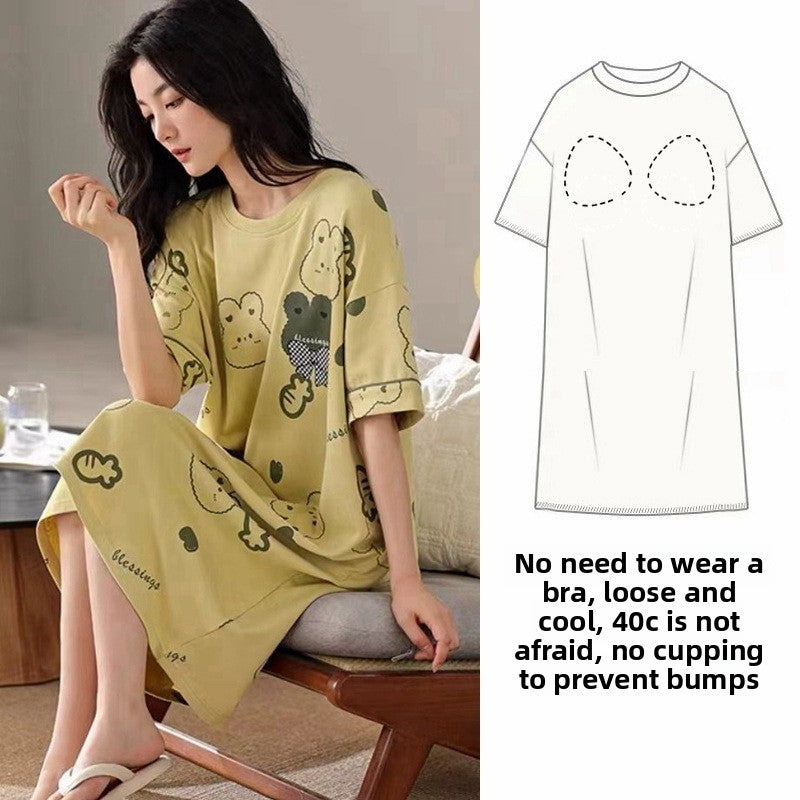 Women's Summer Short-sleeved Loose Nightgown