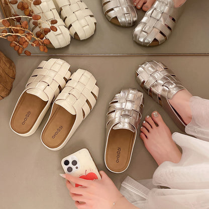 Women's Summer Woven Thick-Soled Closed-Toe Half Slippers Birkenstock Sandals