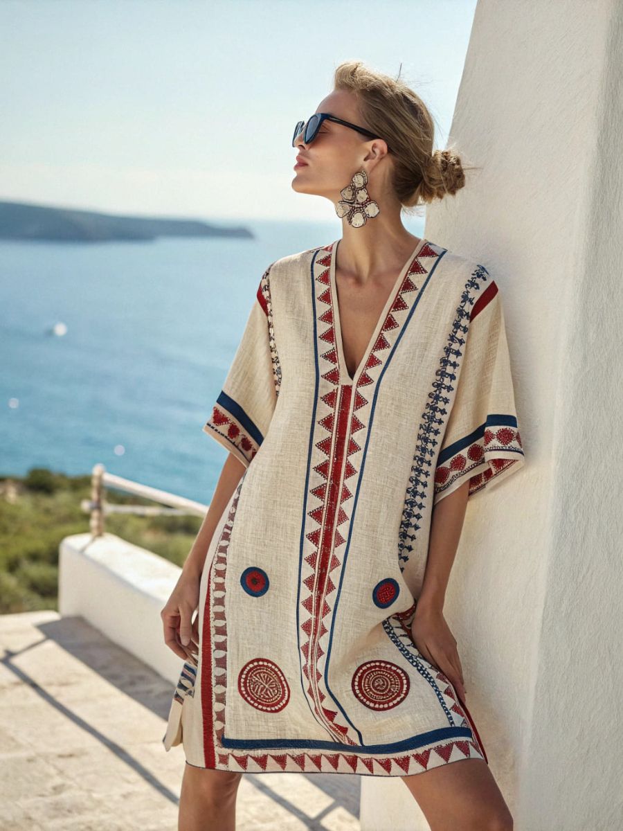 Women's Super Fairy Neck Dress Printed Loose Midi Dress