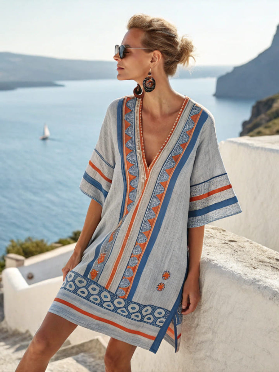 Women's Super Fairy Neck Dress Printed Loose Midi Dress