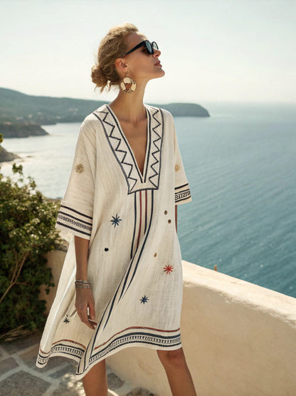 Women's Super Fairy Neck Dress Printed Loose Midi Dress