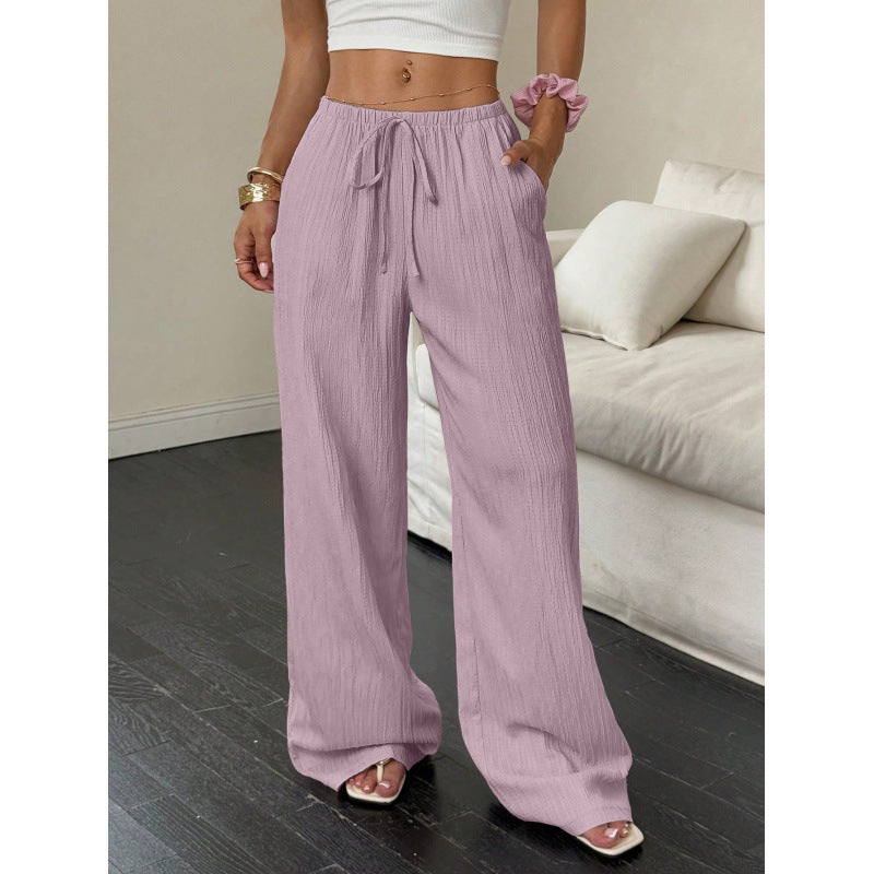 Women's Textured Knotted Waist Wide-Leg Pants