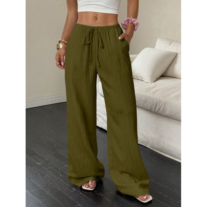 Women's Textured Knotted Waist Wide-Leg Pants