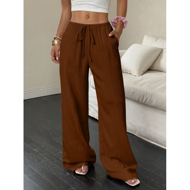 Women's Textured Knotted Waist Wide-Leg Pants
