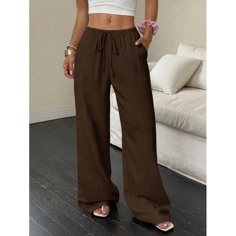 Women's Textured Knotted Waist Wide-Leg Pants