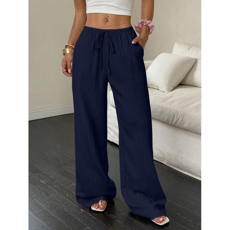 Women's Textured Knotted Waist Wide-Leg Pants