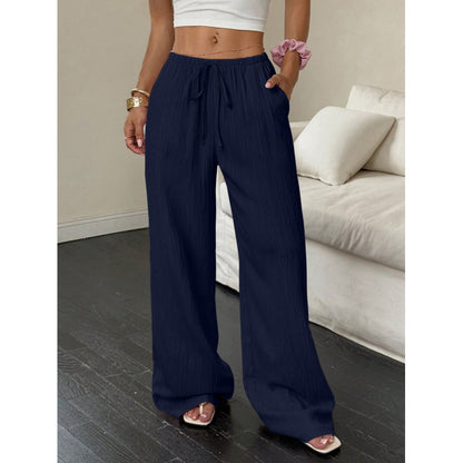 Women's Textured Knotted Waist Wide-Leg Pants