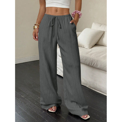 Women's Textured Knotted Waist Wide-Leg Pants