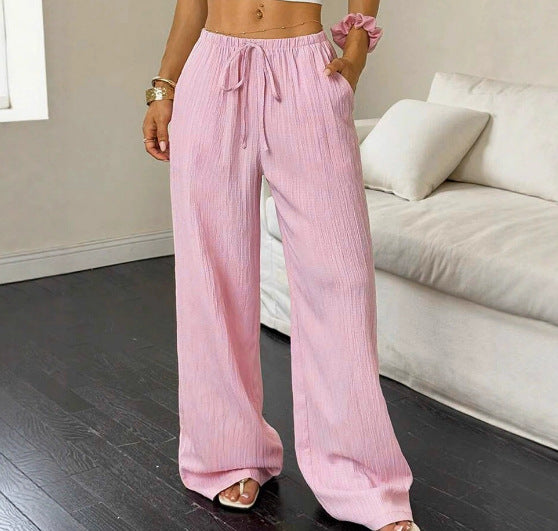 Women's Textured Knotted Waist Wide-Leg Pants