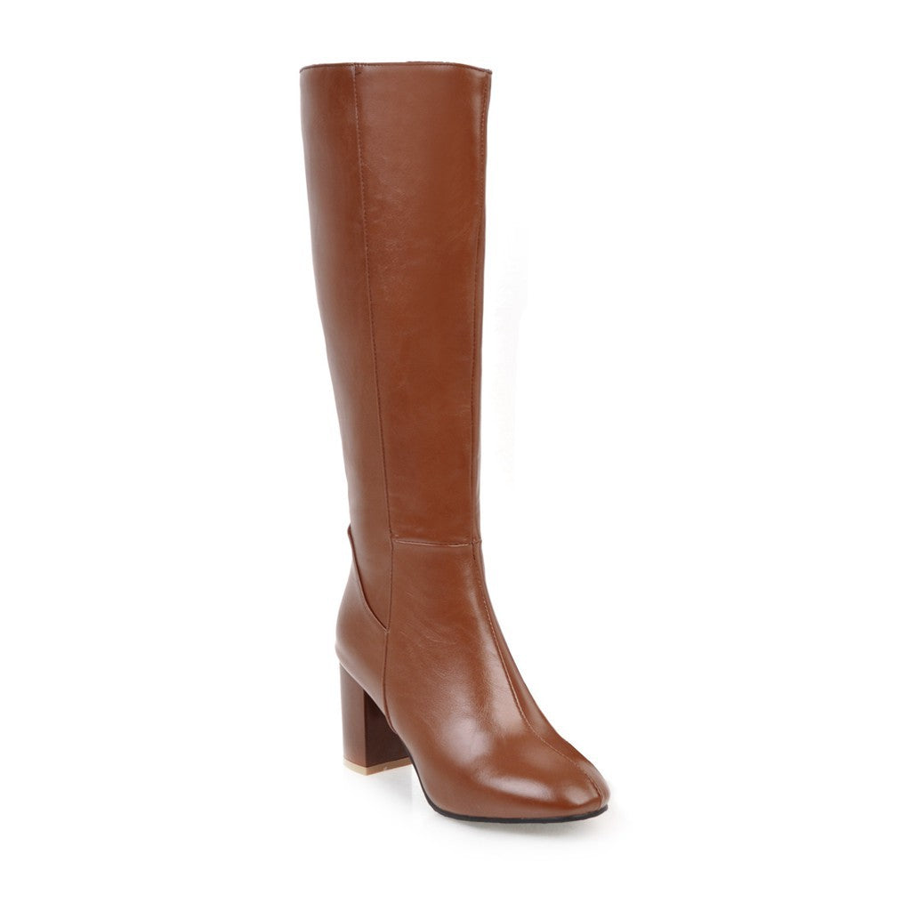 Women's Thick Heel High Boots with Side Zipper