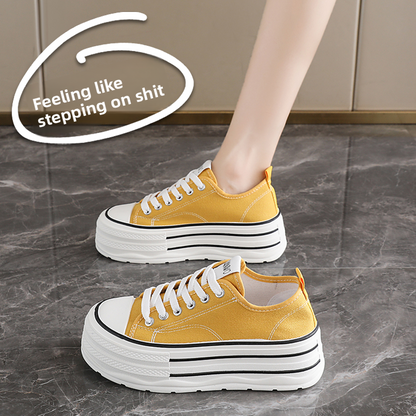 Women’s Thick-Sole Black Canvas Casual Platform Shoes