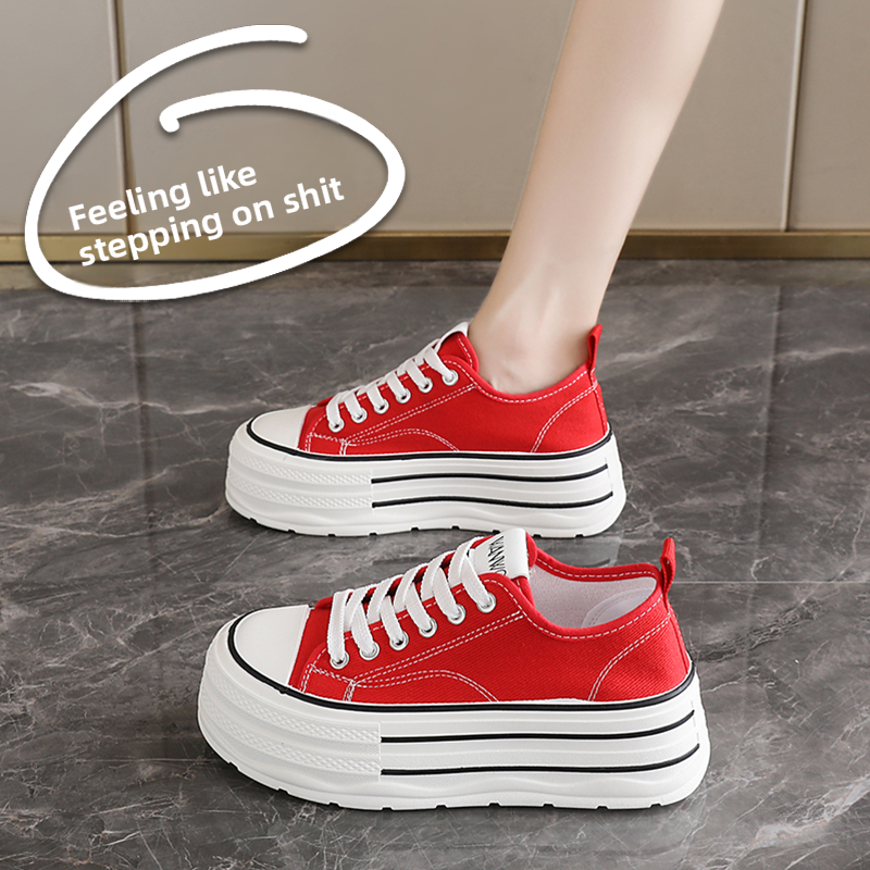Women’s Thick-Sole Black Canvas Casual Platform Shoes