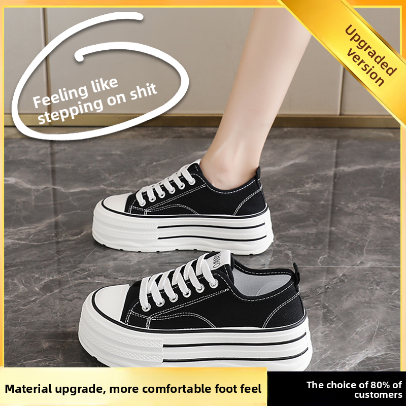 Women’s Thick-Sole Black Canvas Casual Platform Shoes