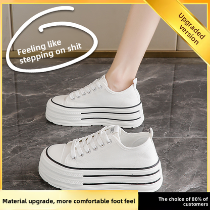 Women’s Thick-Sole Black Canvas Casual Platform Shoes