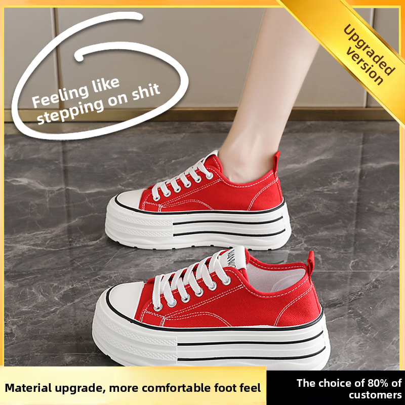 Women’s Thick-Sole Black Canvas Casual Platform Shoes