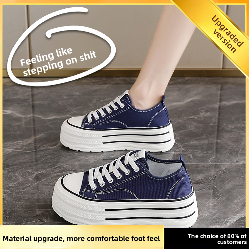 Women’s Thick-Sole Black Canvas Casual Platform Shoes