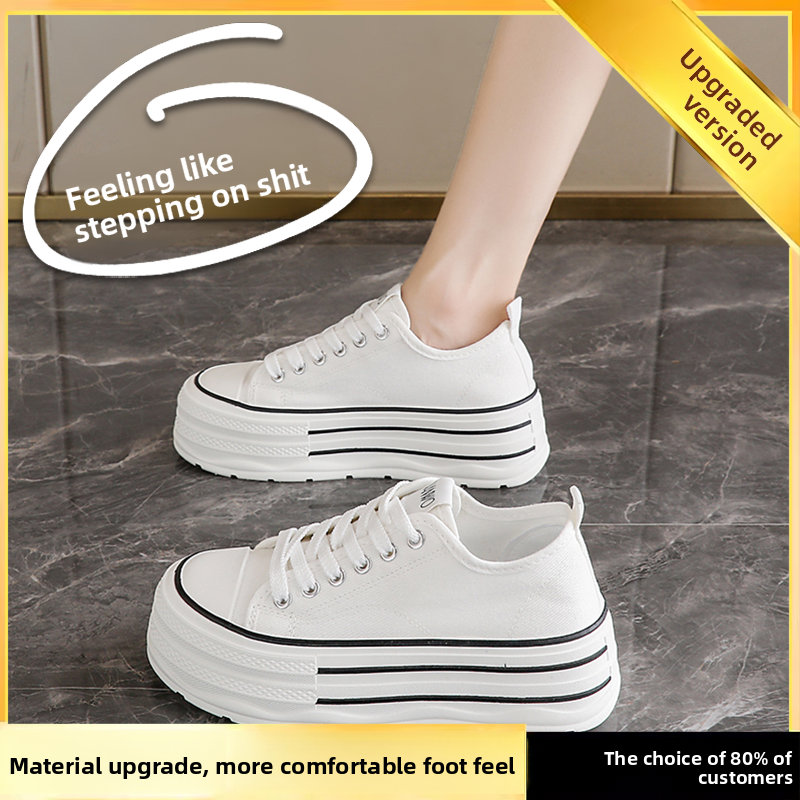 Women’s Thick-Sole Black Canvas Casual Platform Shoes