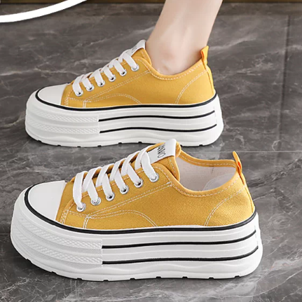 Women’s Thick-Sole Black Canvas Casual Platform Shoes