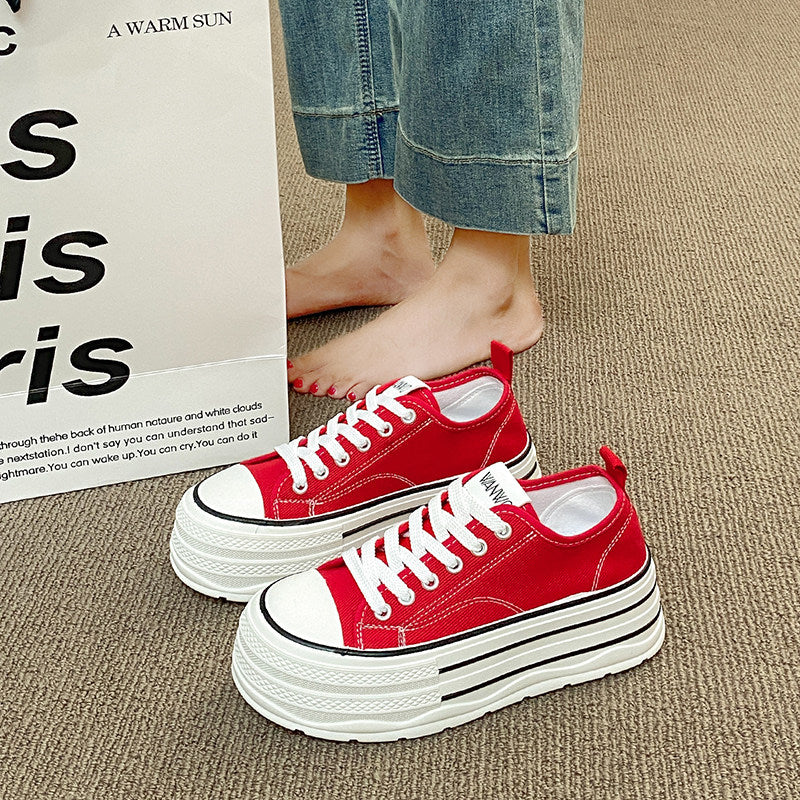 Women’s Thick-Sole Black Canvas Casual Platform Shoes