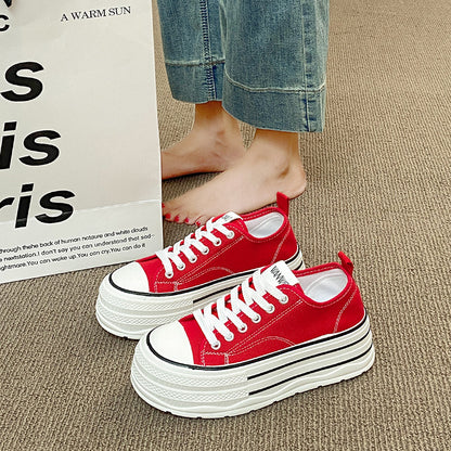Women’s Thick-Sole Black Canvas Casual Platform Shoes