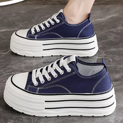Women’s Thick-Sole Black Canvas Casual Platform Shoes