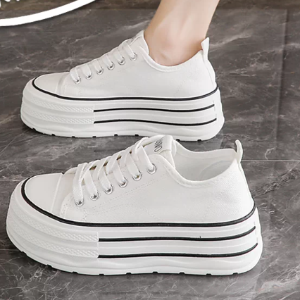 Women’s Thick-Sole Black Canvas Casual Platform Shoes